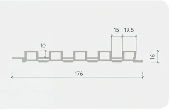 176 Fluted Decor Panel technical cross-section, 176mm by 16mm