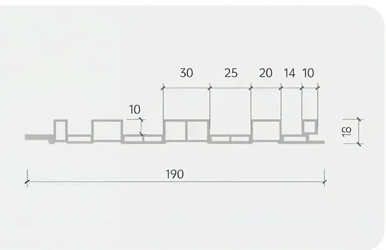 183 Fluted Decor Panel technical cross-section, 190mm by 18mm