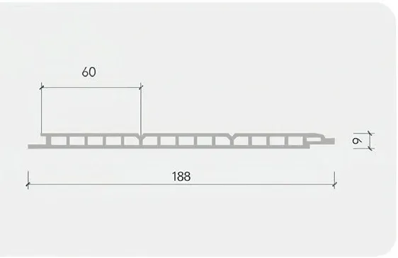 188 Fluted Decor Panel technical cross-section, 188mm by 9mm