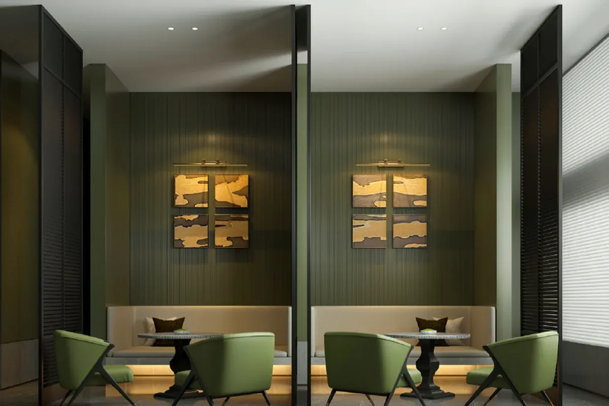 High-end decorative wall panels installed as a feature wall, showing textured surface finish and seamless panel joints — gallery photo 4