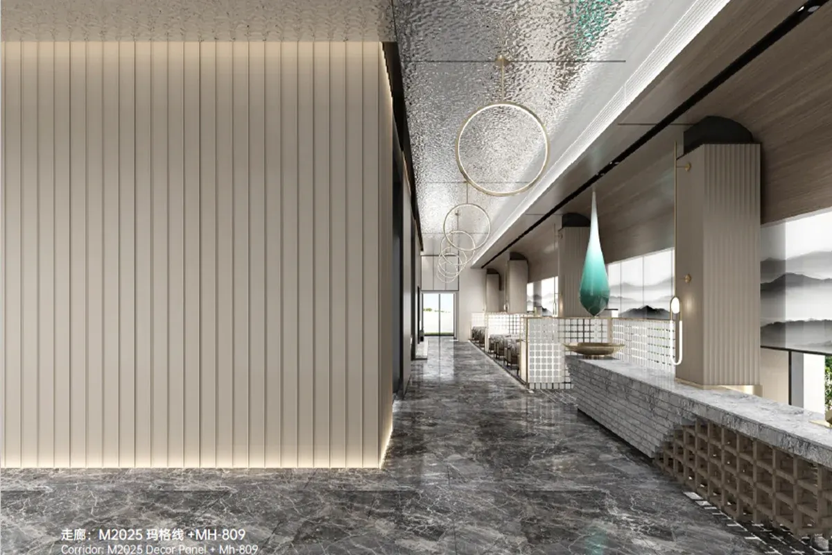 High-end decorative wall panels installed as a feature wall, showing textured surface finish and seamless panel joints — gallery photo 5