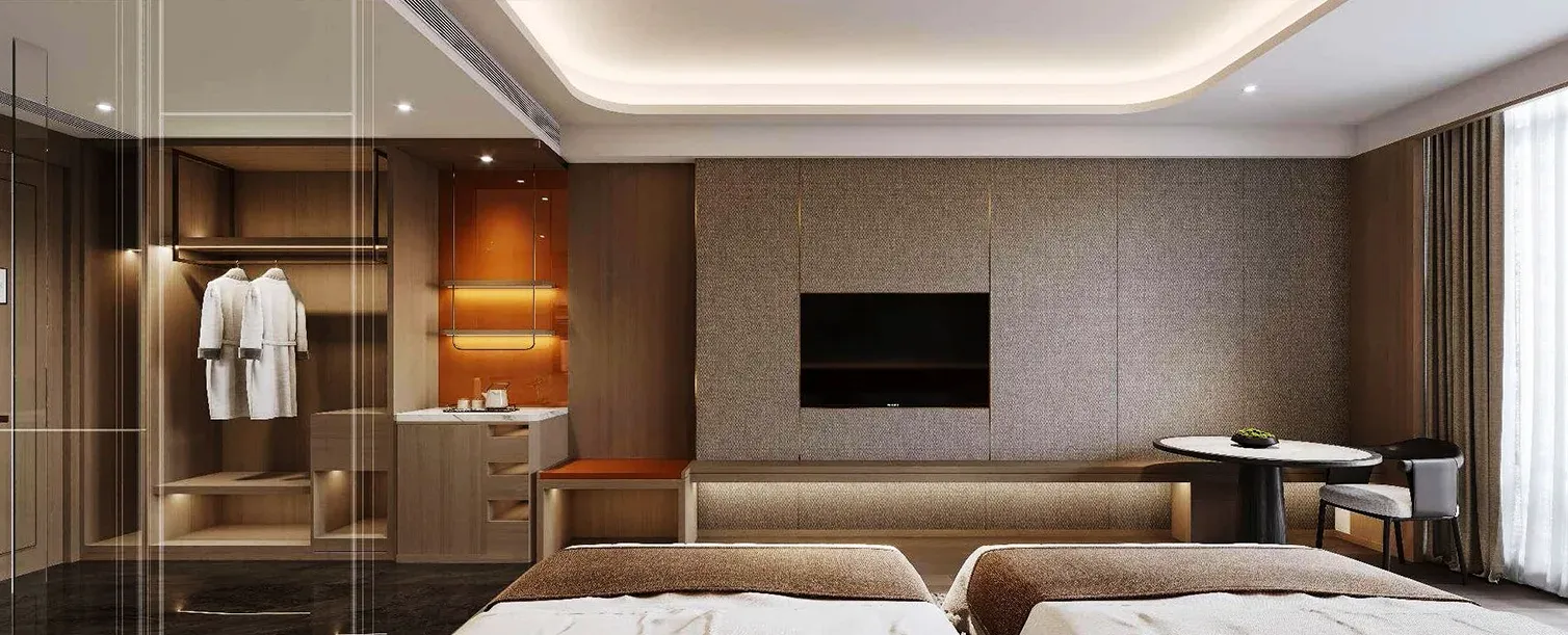 Hotel room interior finished with Magic Wall Panels surfaces