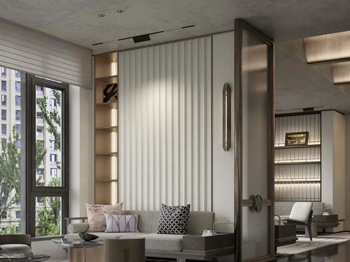 MW-DP1025 Decor Panel profile cross-section, 115mm wide and 25mm thick, shown as a wall panel installation