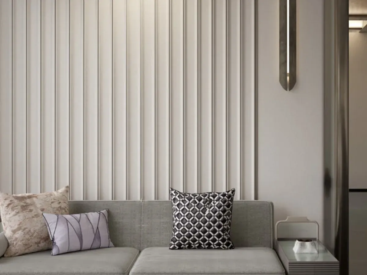 MW-DP1025 Decor Panel profile cross-section, 115mm wide and 25mm thick, shown as a wall panel installation