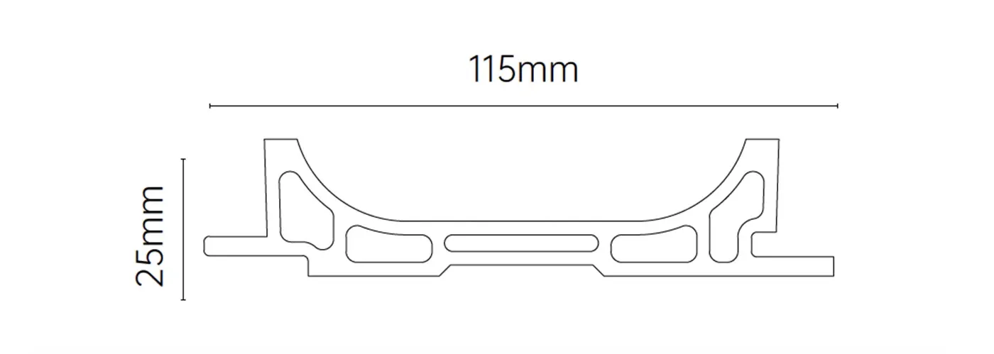 MW-DP1025 Decor Panel technical cross-section, 115mm by 25mm