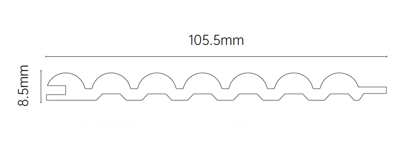 MW-DP105 Decor Panel technical cross-section, 105.5mm by 8.5mm