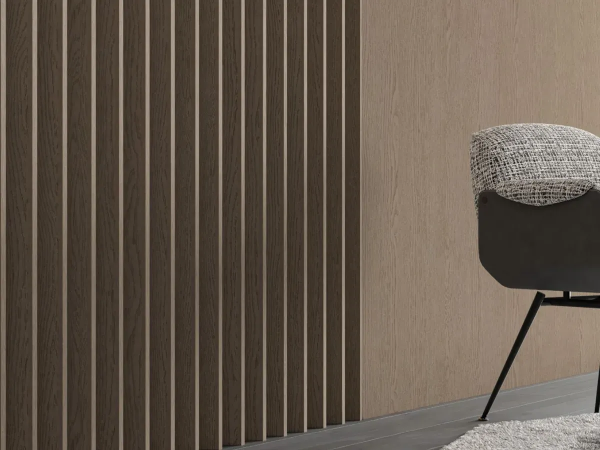 MW-DP1055 Decor Panel profile cross-section, 105.8mm wide and 53.6mm thick, shown as a wall panel installation