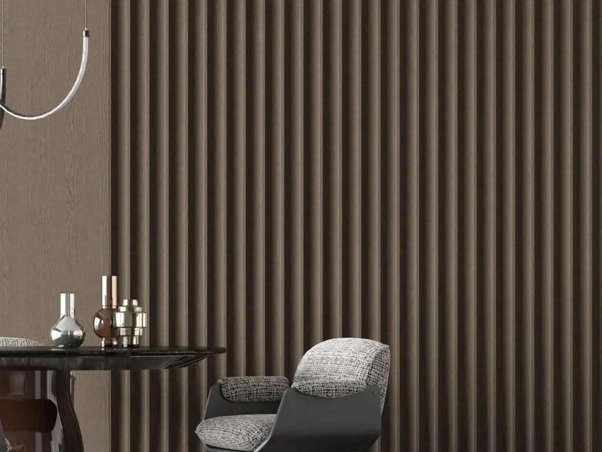 MW-DP1055 Decor Panel profile cross-section, 105.8mm wide and 53.6mm thick, shown as a wall panel installation