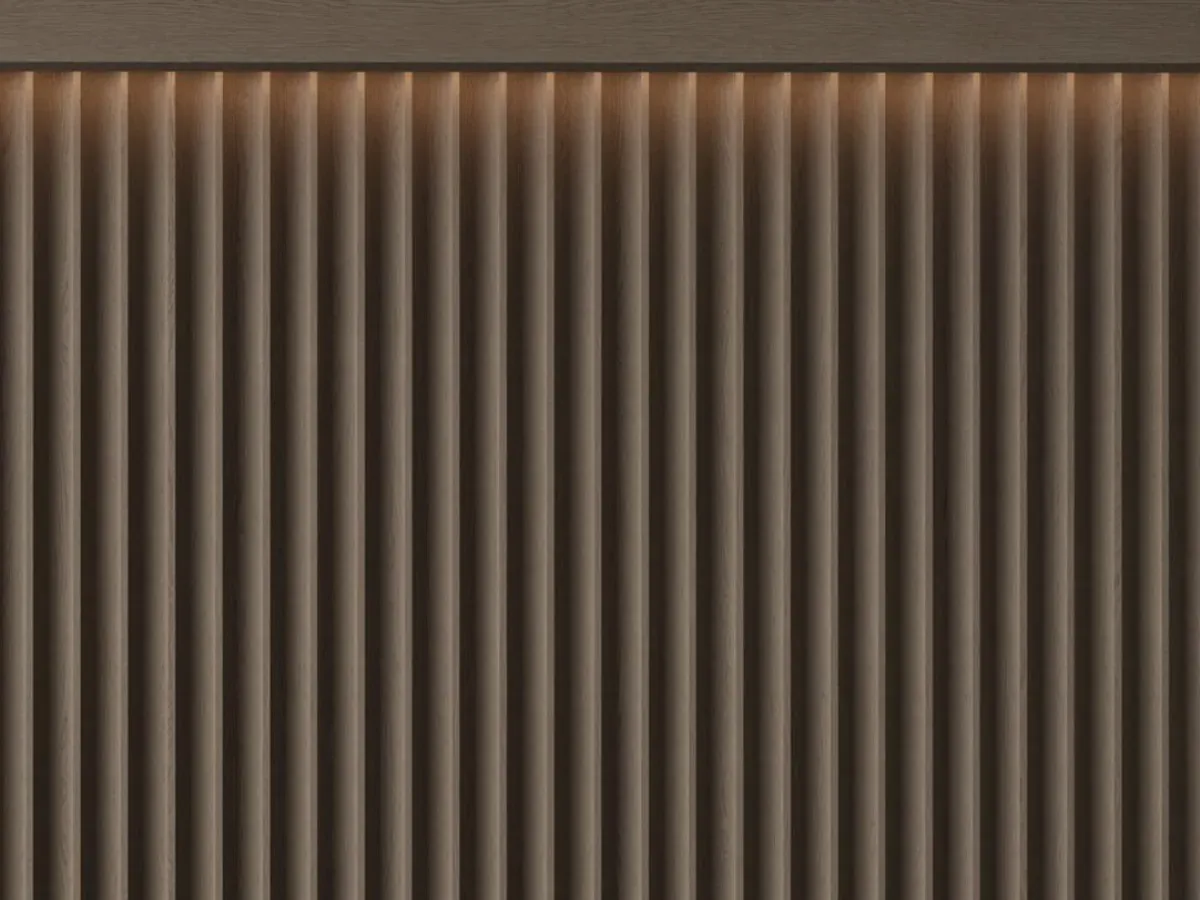 MW-DP1055 Decor Panel profile cross-section, 105.8mm wide and 53.6mm thick, shown as a wall panel installation