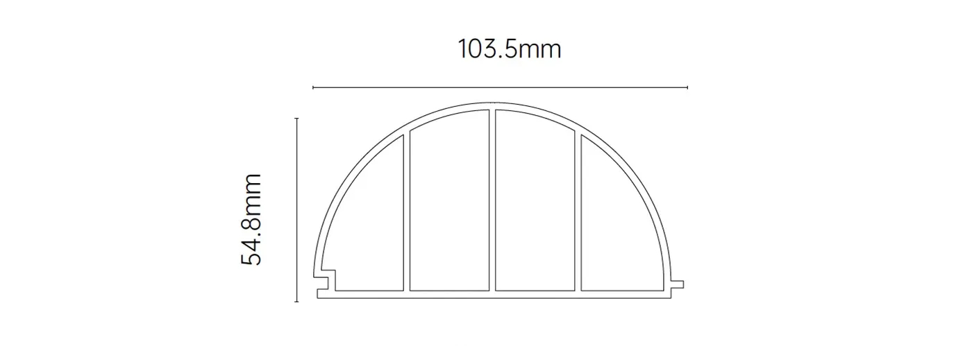 MW-DP1055 Decor Panel technical cross-section, 105.8mm by 53.6mm