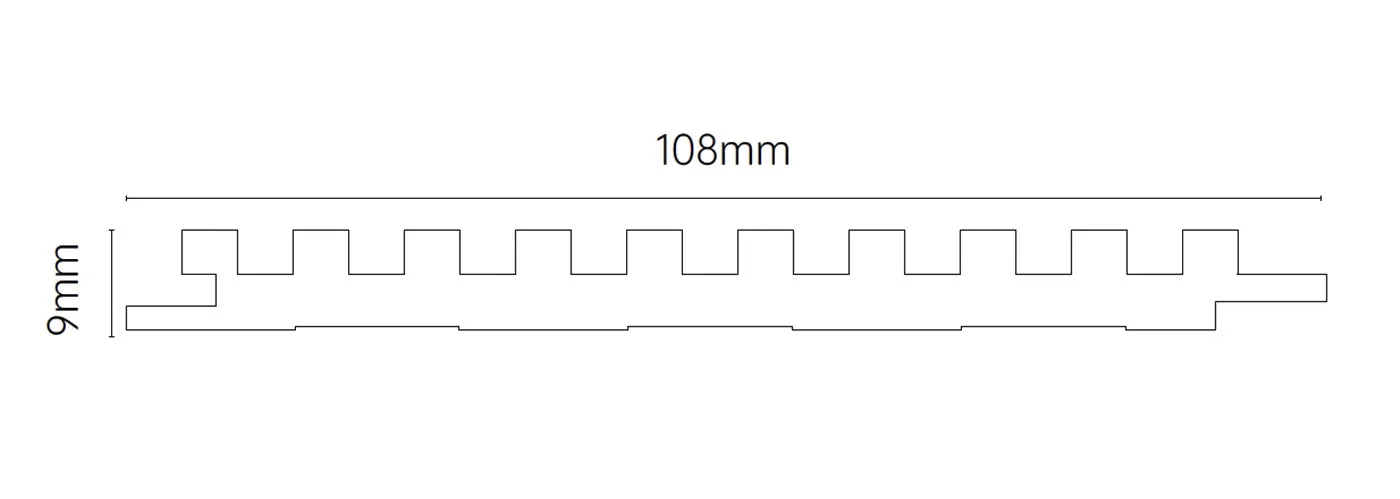 MW-DP108 Decor Panel technical cross-section, 108mm by 9mm