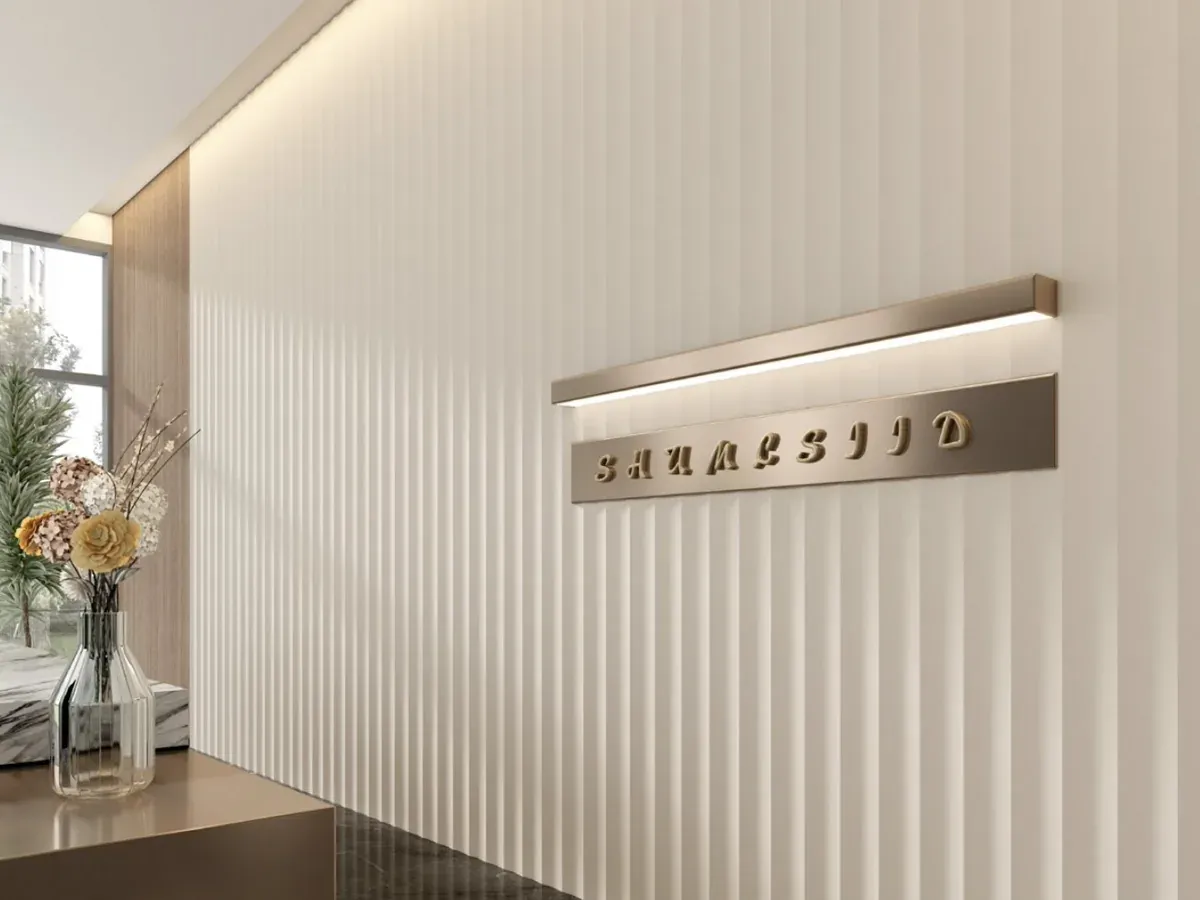 MW-DP128 Decor Panel profile cross-section, 128mm wide and 15mm thick, shown as a wall panel installation