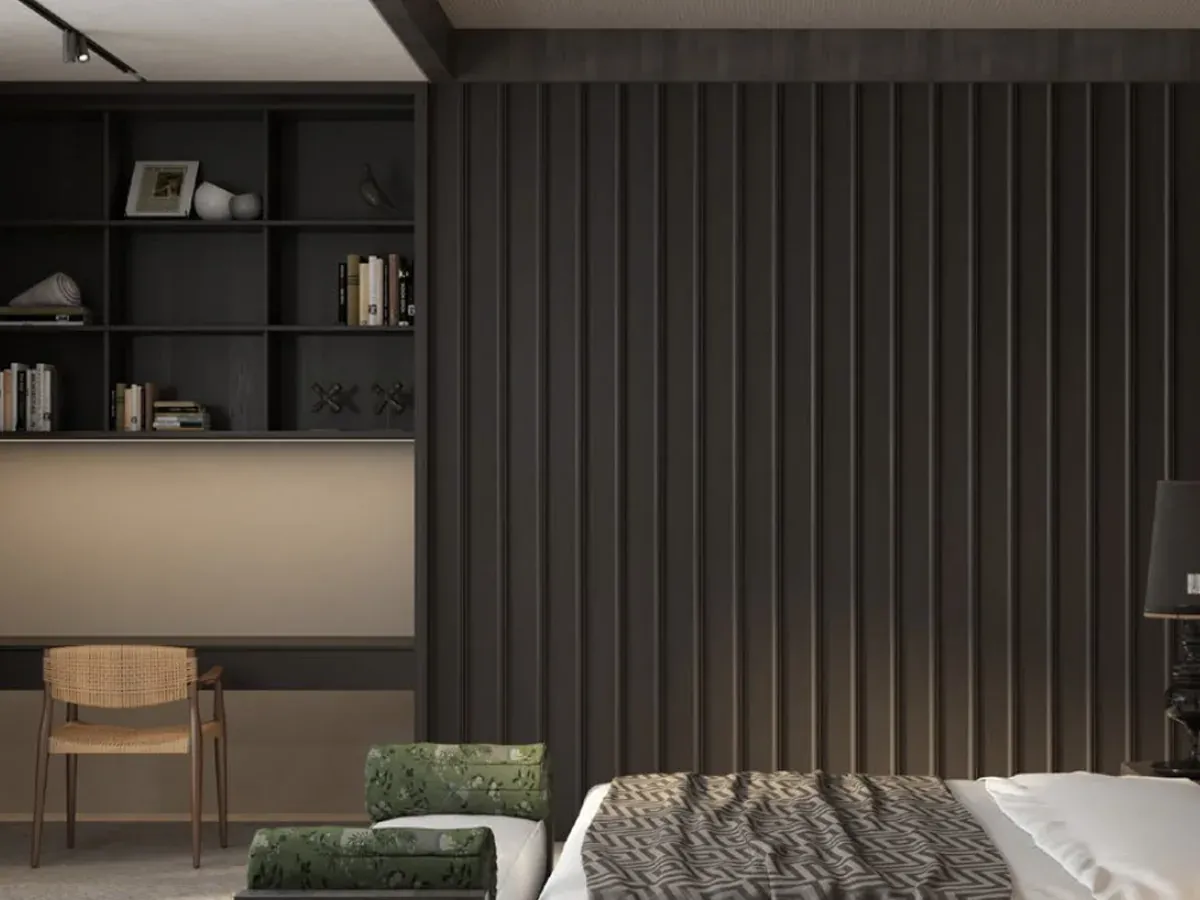 MW-DP1525 Decor Panel profile cross-section, 165mm wide and 25mm thick, shown as a wall panel installation