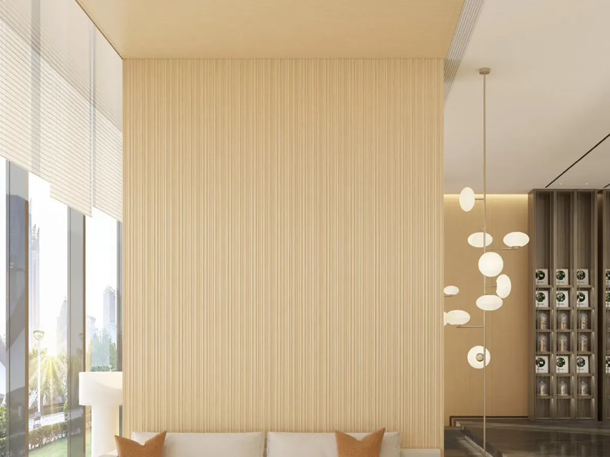 MW-DP155 Decor Panel profile cross-section, 155mm wide and 9mm thick, shown as a wall panel installation