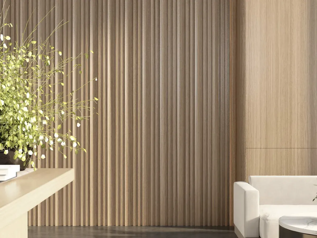 MW-DP158 Decor Panel profile cross-section, 158mm wide and 19mm thick, shown as a wall panel installation