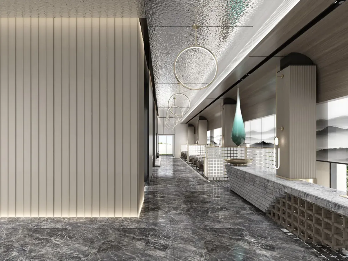 MW-DP2025 Decor Panel profile cross-section, 215mm wide and 25mm thick, shown as a wall panel installation