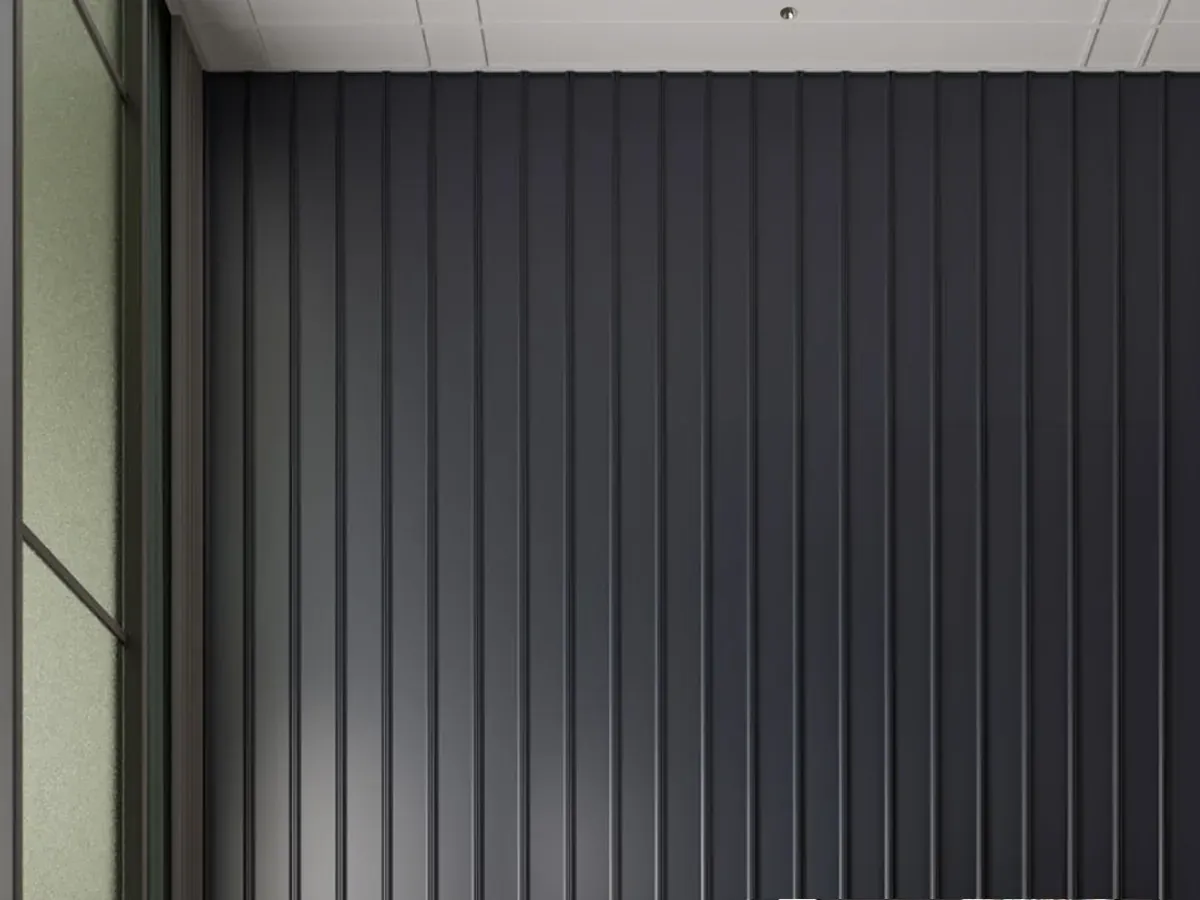 MW-DP2025 Decor Panel profile cross-section, 215mm wide and 25mm thick, shown as a wall panel installation