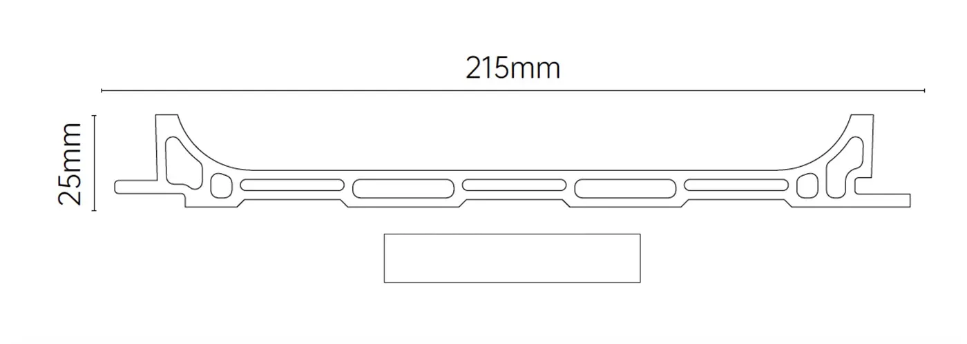 MW-DP2025 Decor Panel technical cross-section, 215mm by 25mm