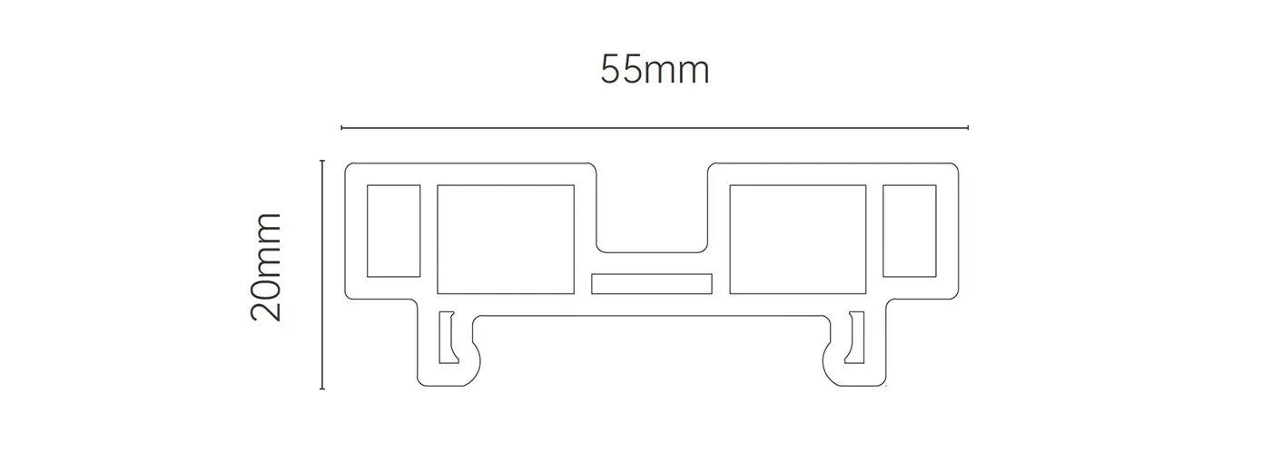 MW-DP55 Decor Panel technical cross-section, 55mm by 20mm
