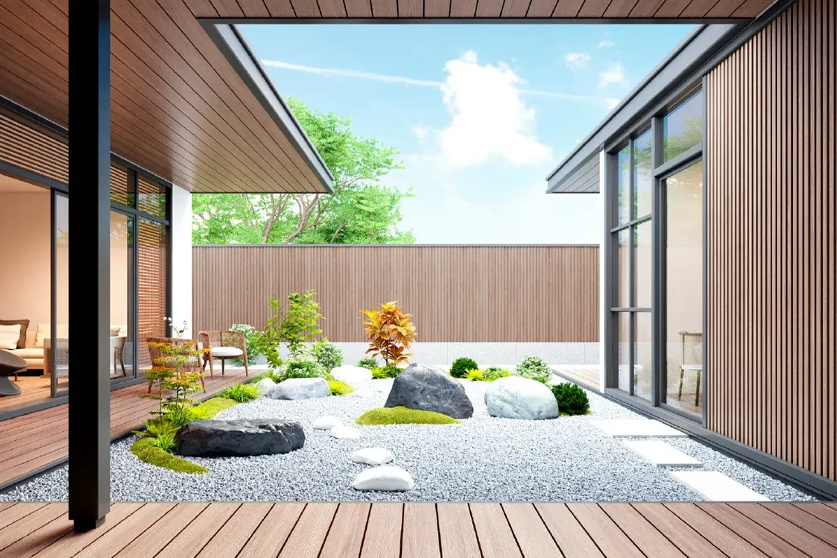 ASA co-extruded PVC wood-plastic outdoor decking boards with a natural woodgrain finish installed on a terrace — gallery photo 8